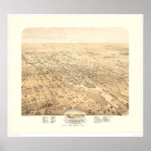 Stockton, CA Panoramic Map 1870 (1667A) - teruggez Poster (Voorkant)