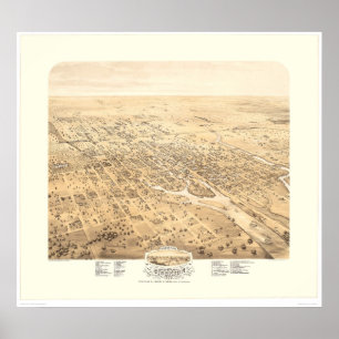 Stockton, CA Panoramic Map 1870 (1667A) - teruggez Poster