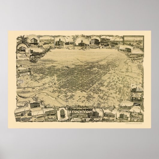 Stockton, CA Panoramic Map - 1895 Poster (Voorkant)