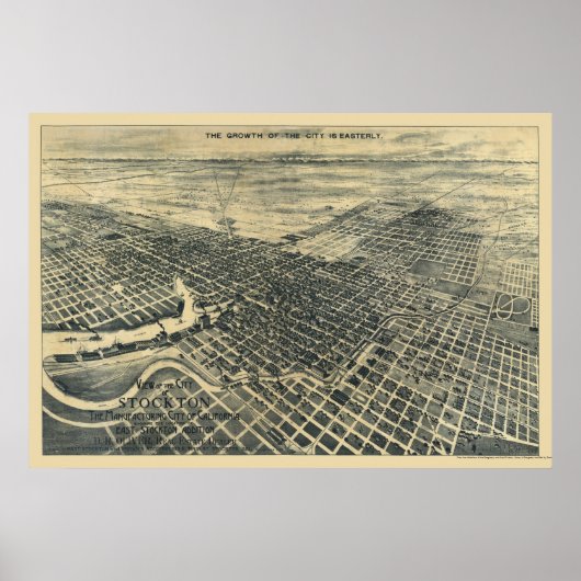 Stockton, CA Panoramic Map - 1895 Poster (Voorkant)