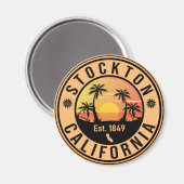 Stockton California Retro Sunset Souvenirs Palm Magneet (Voorkant / Achterkant)