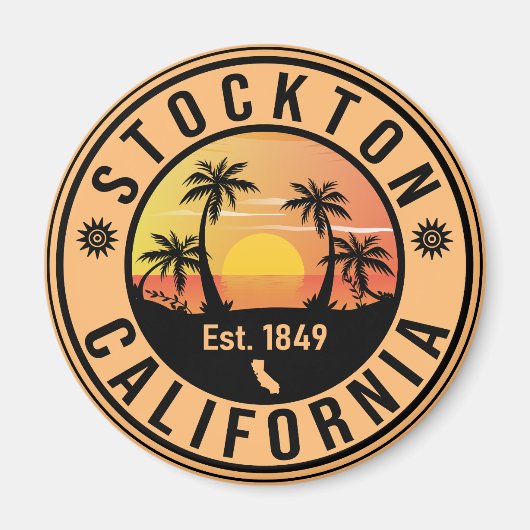 Stockton California Retro Sunset Souvenirs Palm Magneet (Voorkant)