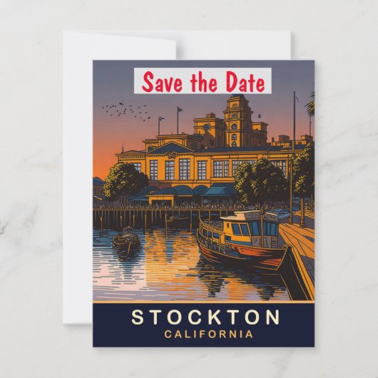 Stockton, Californië, Reisansichtkaart, Save The Date (Voorkant)
