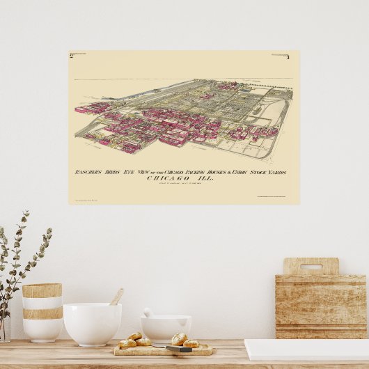 Stockyards Chicago, IL Panoramic Map - 1890 Poster (Keuken)