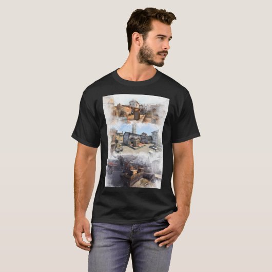 Stoel 2 Inferno en Overpass Waterverf CSGO Map P T-shirt (Voorkant volledig)