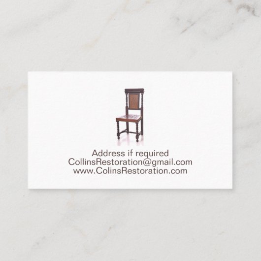 Stoel Antiek meubelherstel Visitekaartje (Achterkant)