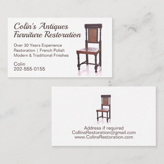 Stoel Antiek meubelherstel Visitekaartje (Voorkant / Achterkant)