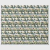 Stoel en rode beker in wilde bloemen cadeaupapier (Vlak)