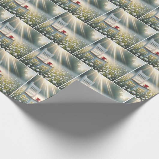 Stoel en rode beker in wilde bloemen cadeaupapier (Hoek)