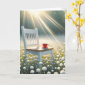 Stoel en Rode Mok In Wildflower Verjaardag Kaart (Gele Bloem)
