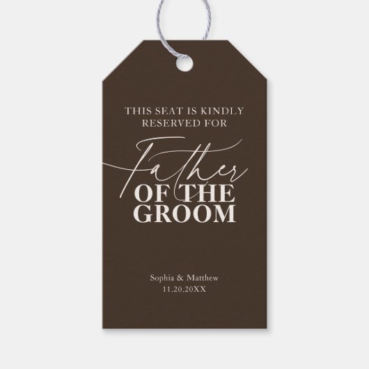 Stoel Gereserveerd Vader van de Bruidegom Bruine B Cadeaulabel (Voorkant)