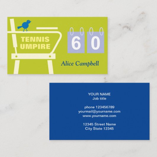 Stoel of lijn tennis scheidsrechter visitekaartje  (Voorkant / Achterkant)