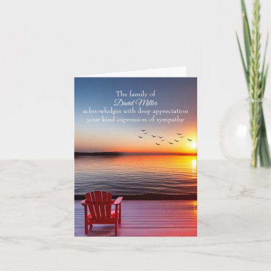 Stoel op Lake Dock voor sympathie dank u Kaart (Voorkant)