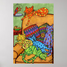 Stoel voor kleurrijke tekende katten zonder slaaps