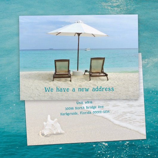 Stoelen langs het strand Nieuwe adresaankondigings Kaart