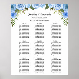 Stoelenkaart Huwelijksceremonie Blauwe Bloemen bor Poster