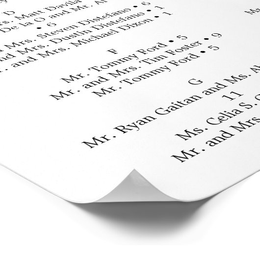 Stoelenplattegrond bord voor eucalyptus bruiloft poster (Hoek)