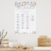 Stoelenplattegrond met monogram Roze & Stofblauwe Poster (Keuken)