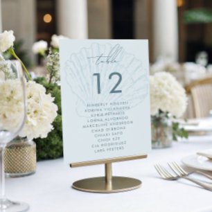 Stoelenplattegrond met schelpen namen Kust Huwelij Kaart