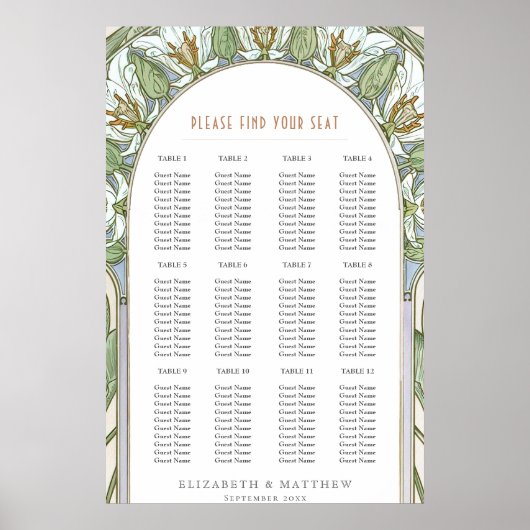 Stoelindeling Birds of Paradise Vintage Bruiloft Poster (Voorkant)