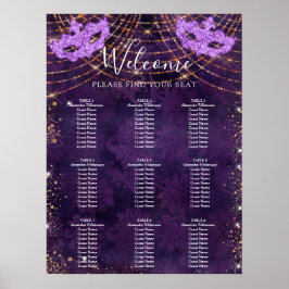 Stoelindeling masquerade paarse glitters 9 tafels poster