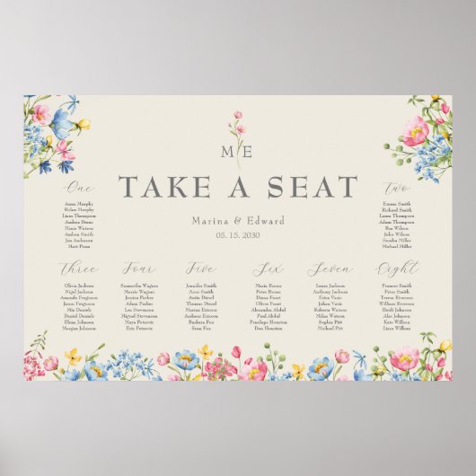 Stoelindeling Poster Wilde Bloemen Bruiloft (Voorkant)