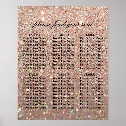 Stoelindeling - Rose Gold Glit Fab Poster (Voorkant)