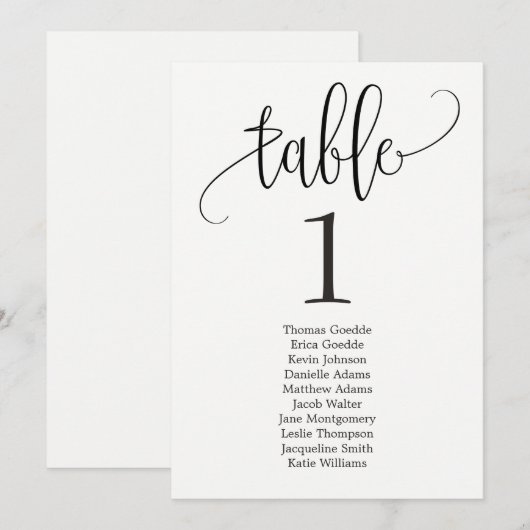 Stoelindeling Tafelkaart Lovely Calligraphy Kaart (Voorkant / Achterkant)