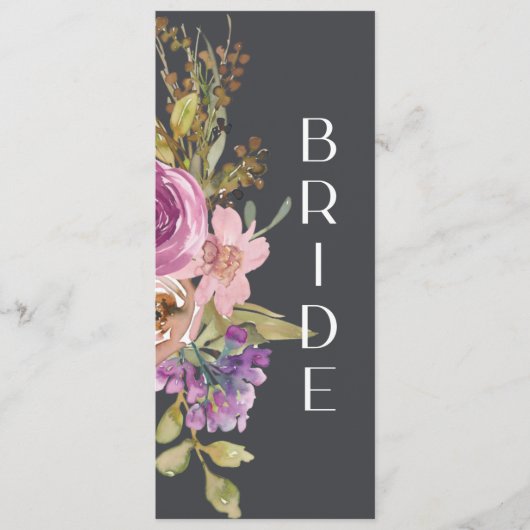 Stoelkaartje voor trouwstoelen met stoffige roze p menu (Voorkant)