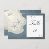 Stoelnummerkaart met zeester en oceaan kaart (Voorkant / Achterkant)