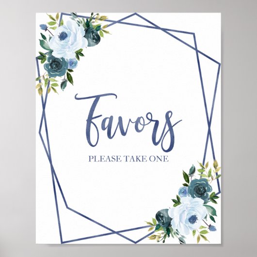 Stoer Blauwe Aquarel Bloemen Favorieten Bord Poster (Voorkant)