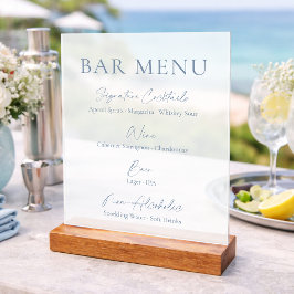 Stoer blauwe heldere acryl bar menuschild bord