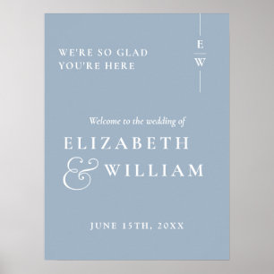 Stoer blauwe moderne monogram huwelijks welkomstbo poster
