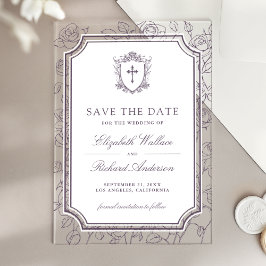 Stoer Paarse Katholieke Trouwdag Save the Date Acryl Uitnodigingen