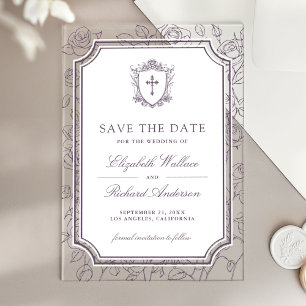 Stoer Paarse Katholieke Trouwdag Save the Date Acryl Uitnodigingen