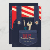 Stoer Werkpak en Gereedschap Verjaardagsuitnodigin Kaart (Voorkant / Achterkant)