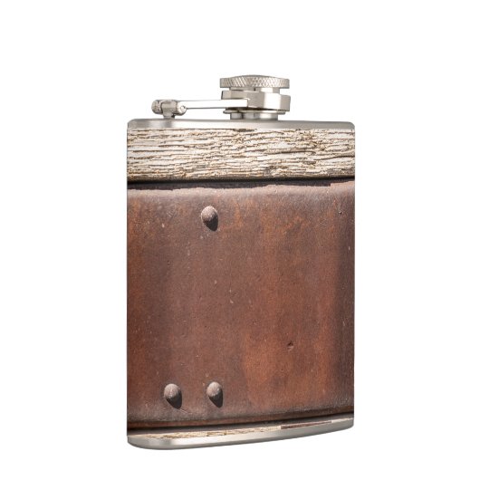 Stoere bruine look van ijzer, klinknagels, leer &  heupfles (Rechts)