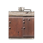 Stoere bruine look van ijzer, klinknagels, leer &  heupfles (Achterkant)