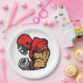 Stoere Football Warrior Mascot Rode Helmspier Papieren Bordje (Feest)