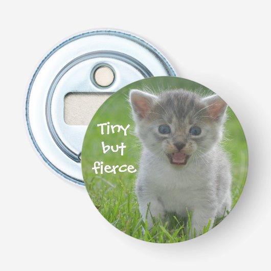 Stoere Katten - "Klein maar Fier" Kitten Button Flesopener (Voorkant)