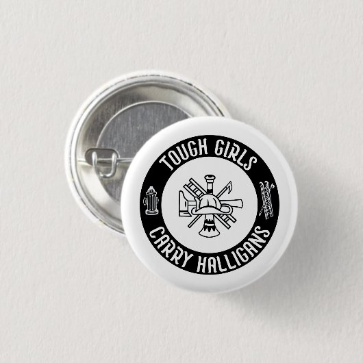 Stoere meisjes dragen Halligans Grappige brandweer Ronde Button 3,2 Cm (Voorkant /achterkant)