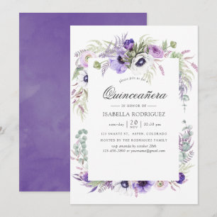 Stoere Paarse Bruiloft Aquarel Quinceañera Kaart