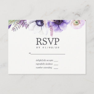 Stoere Paarse Trouw Waterverf Bloem RSVP Kaartje