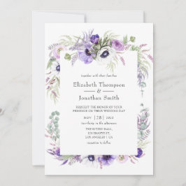 Stoere Paarse Trouw Waterverf Bloemen Kaart