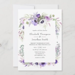 Stoere Paarse Trouw Waterverf Bloemen Kaart