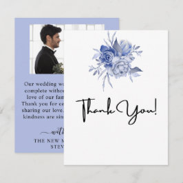 stoere stoffige blauwe rozen en andere bloemen bedankkaart