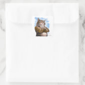 Stoere Tabby Kat Cartoon Vierkante Sticker (Tas)