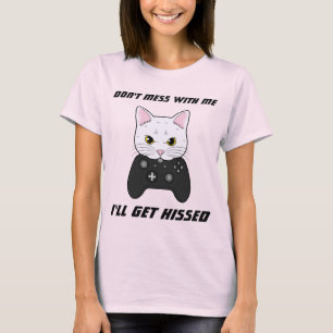 Stoere Zwart Witte Cartoon Controller Gamer Cat T-shirt