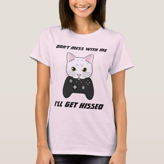 Stoere Zwart Witte Cartoon Controller Gamer Cat T-shirt (Voorkant)