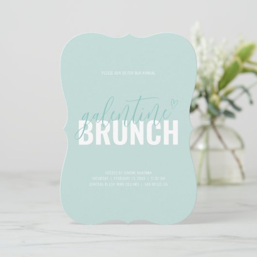 Stof Aquablauw Trendy Galentine Brunchen Uitnodigi Kaart (Staand voorkant)